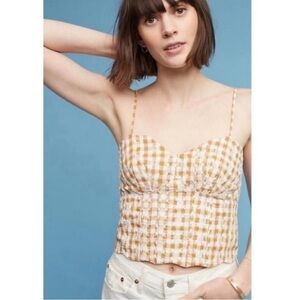 Anthropologie Maeve Gingham Embroidered Crop Top 8‎